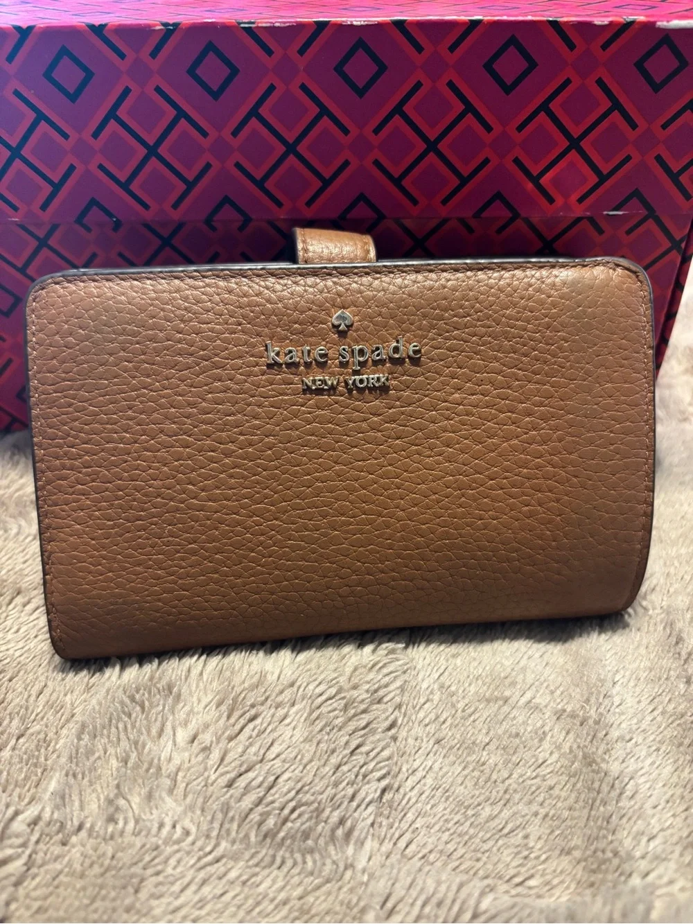 kate spade bronze pebbled leather bi-fold medium wallet